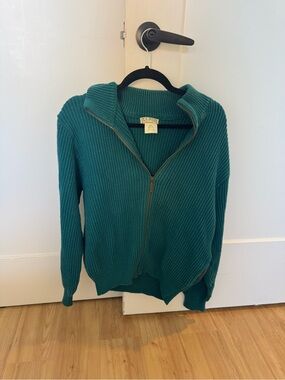 L.L. Bean Teal Ribbed Full-Zip Sweater